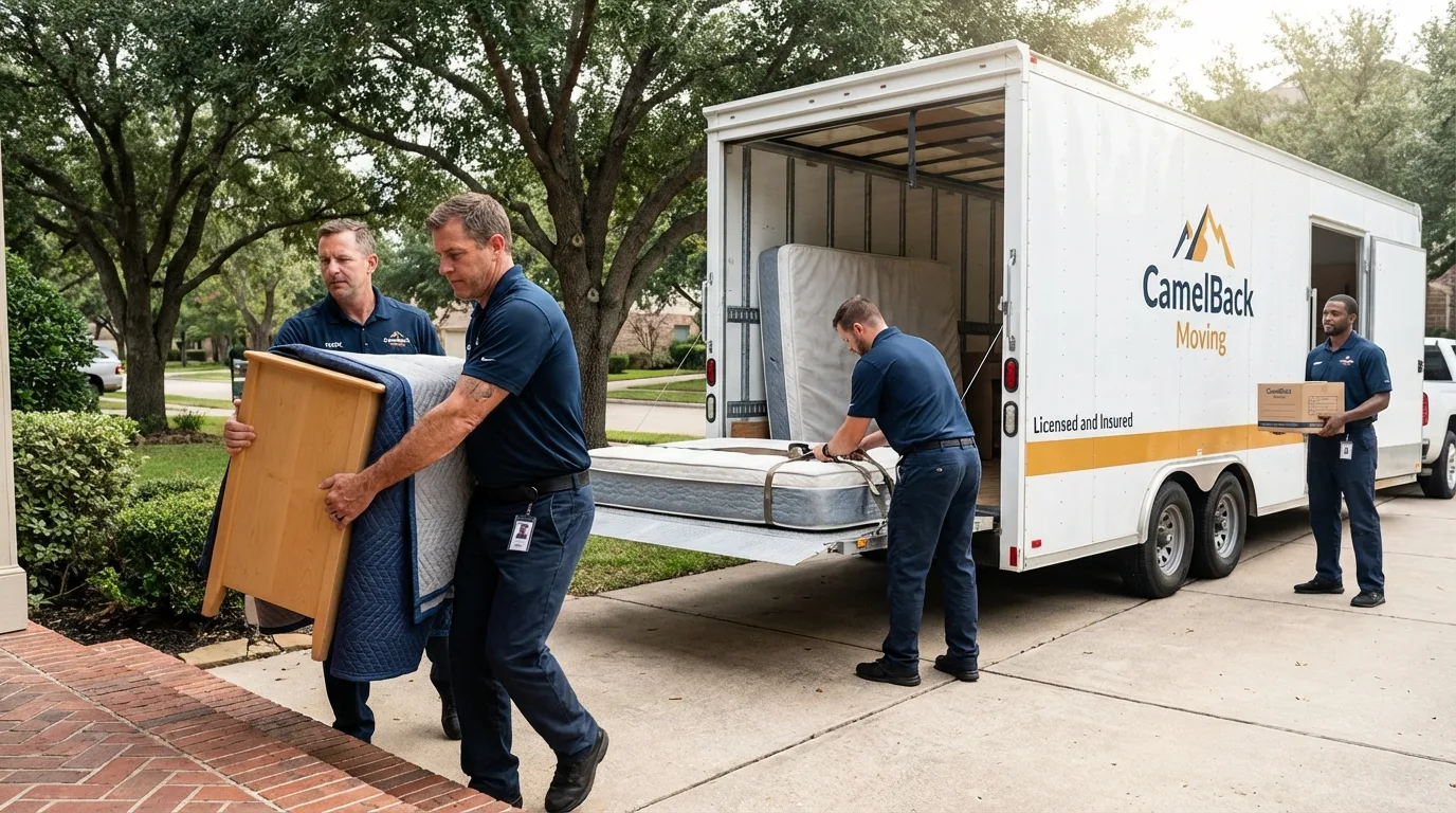 Crew loading residential truck for cross-state move from Girard, PA