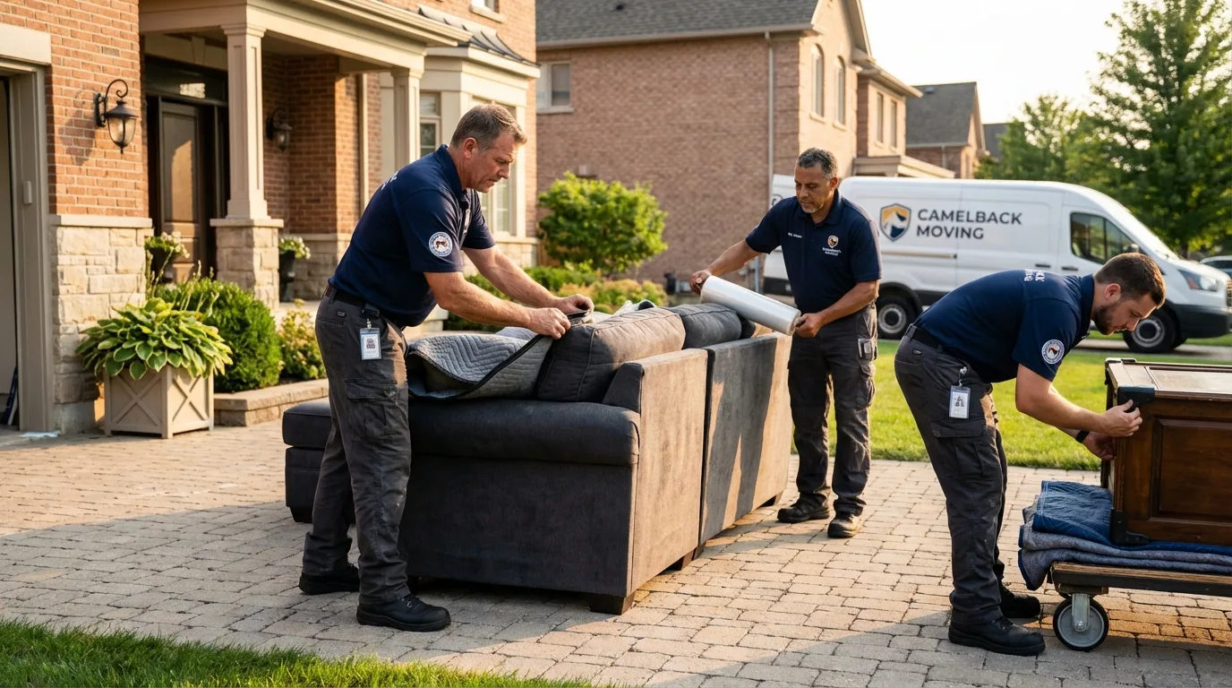 Large estate moving crew wrapping furniture in Girard, PA