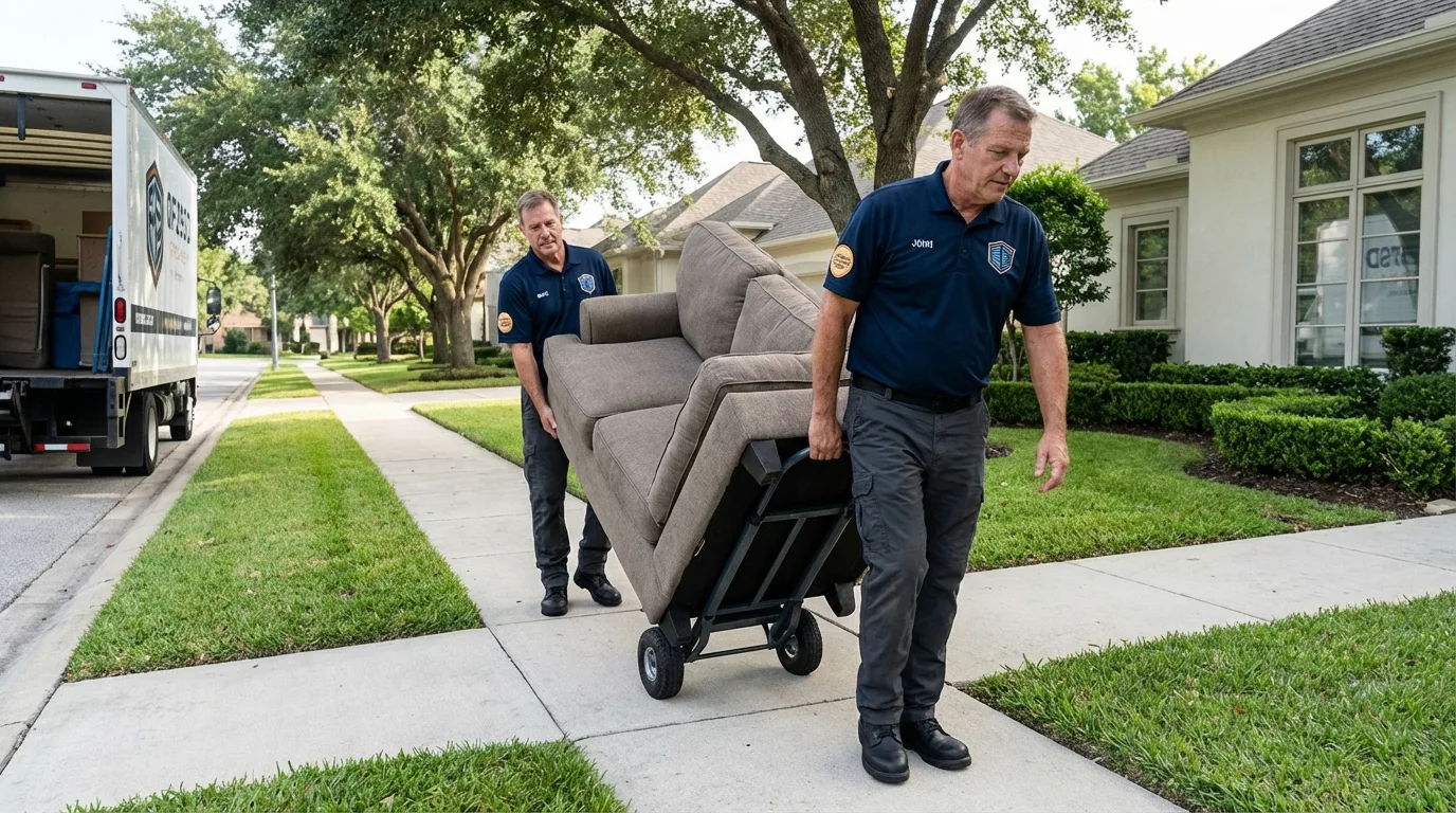 Local residential moving crew loading furniture in Girard, PA